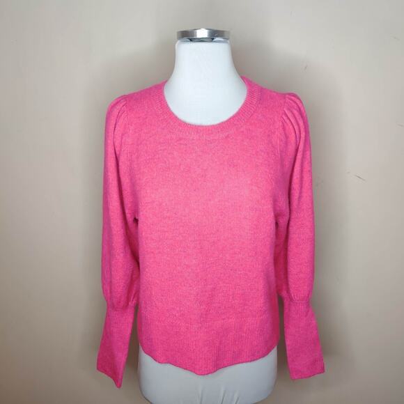 Cece Pink Sweater Crew Neck Puff Shoulder Balloon‎ Sleeve - Picture 1 of 8